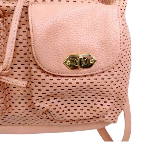 Steve Madden Blush Pink Vegan Leather Drawstring Foldover Backpack Purse Bag - Picture 3 of 12